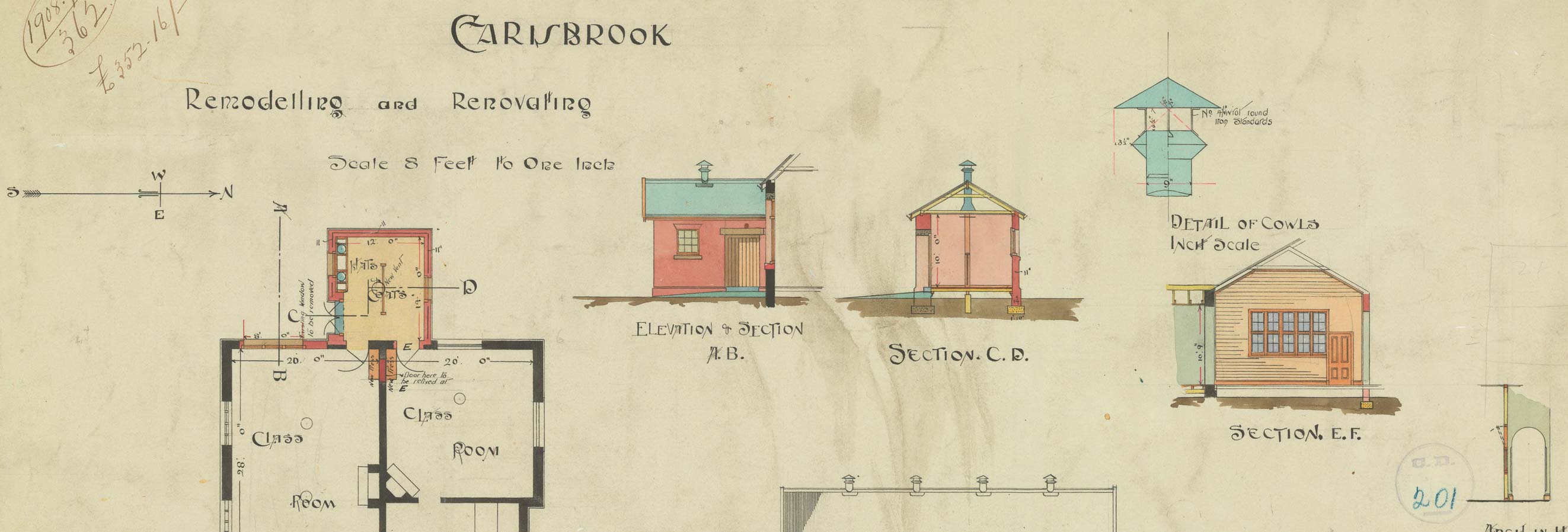 Colour drawing of building plans