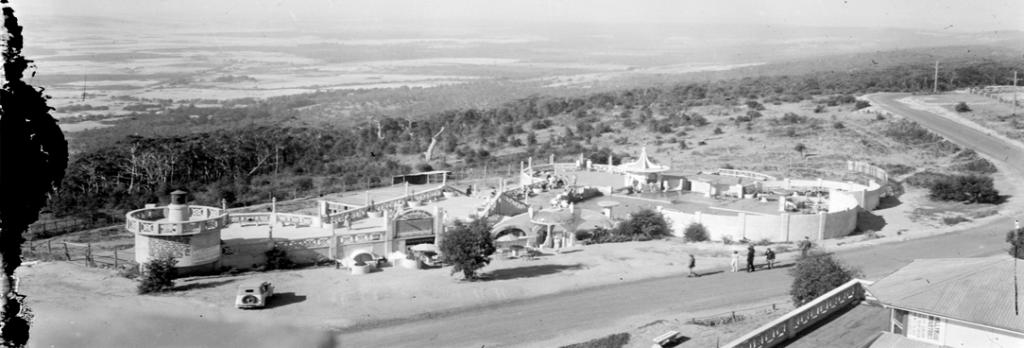 The extraordinarily imaginative Garden of the Moon tourist folly at Arthurs Seat on the Mornington Peninsula (constructed c. 1939) was one of Lawson’s final designs. It encapsulated Lawson’s belief in the importance of leisure via architectural fantasy. Rose Stereograph Company, The Garden of the Moon, Hollywood, Arthurs Seat, Vic., [c. 1940s], State Library of Victoria, Pictures Collection, H32492/362