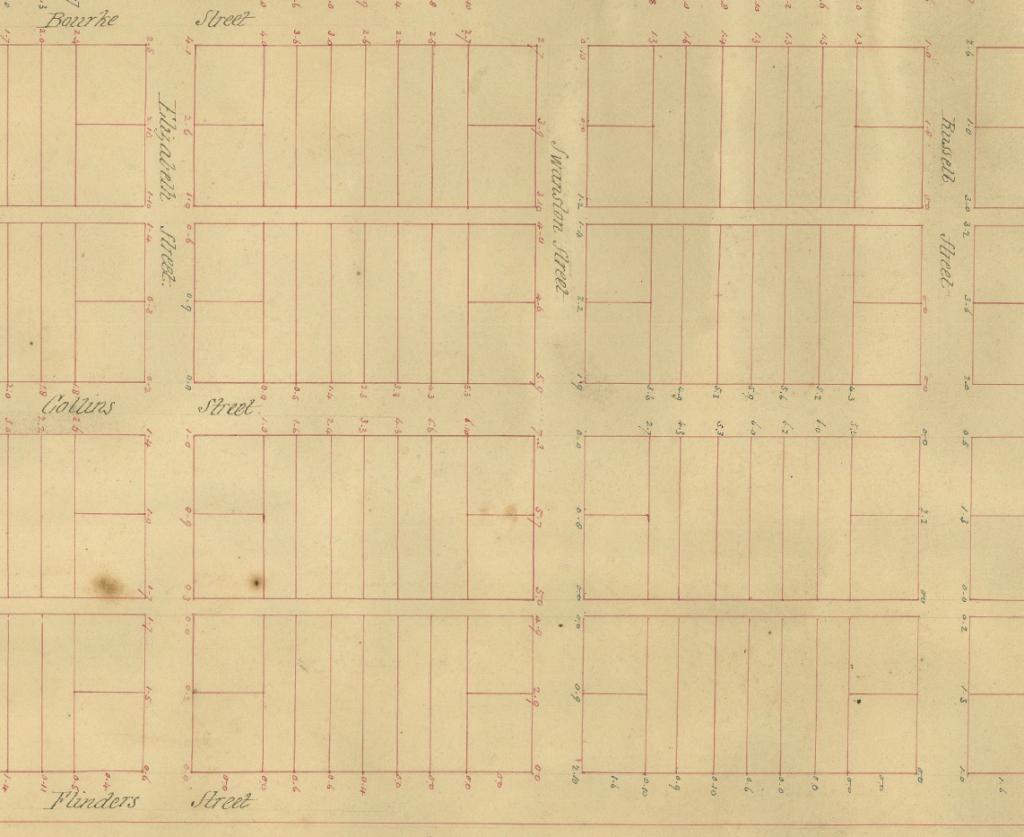 Figure 1: Detail, Wade & Darke, ‘SYDNEYM45; MELBOURNE CITY – SURFACE CONFIGRTN; STREETS’, PROV, VPRS 8168/P0002.