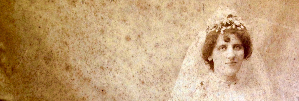 Detail of a photograph of Rose (Jacobs) Pearlman on her wedding day.