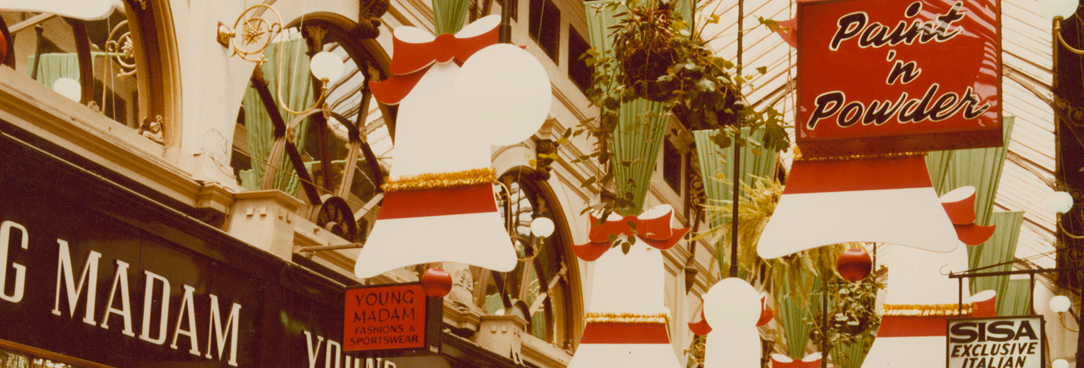 a photo of christmas decorations at a shopping centre