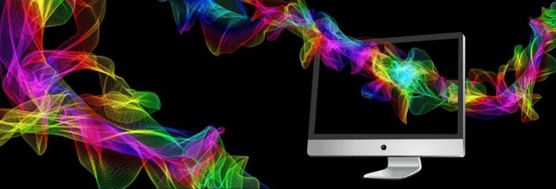 rainbow colours passing through a computer