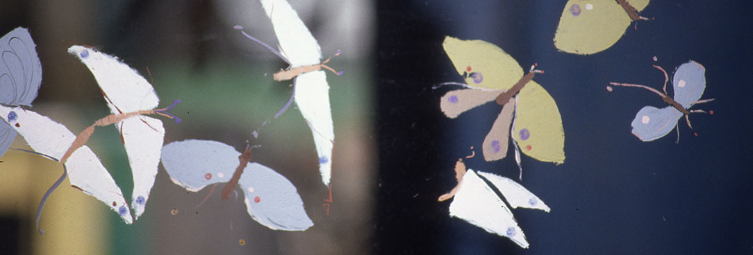 butterflies and a window pane