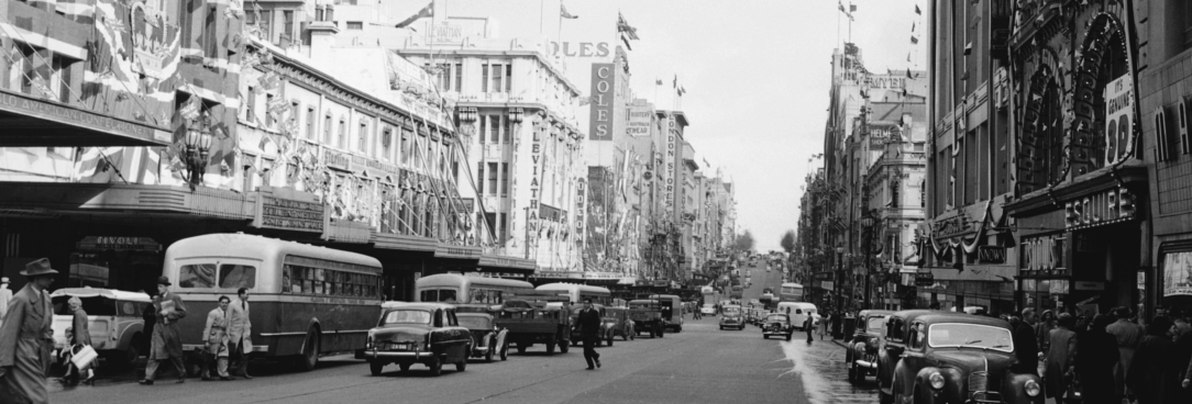 Black and white photo of a city street