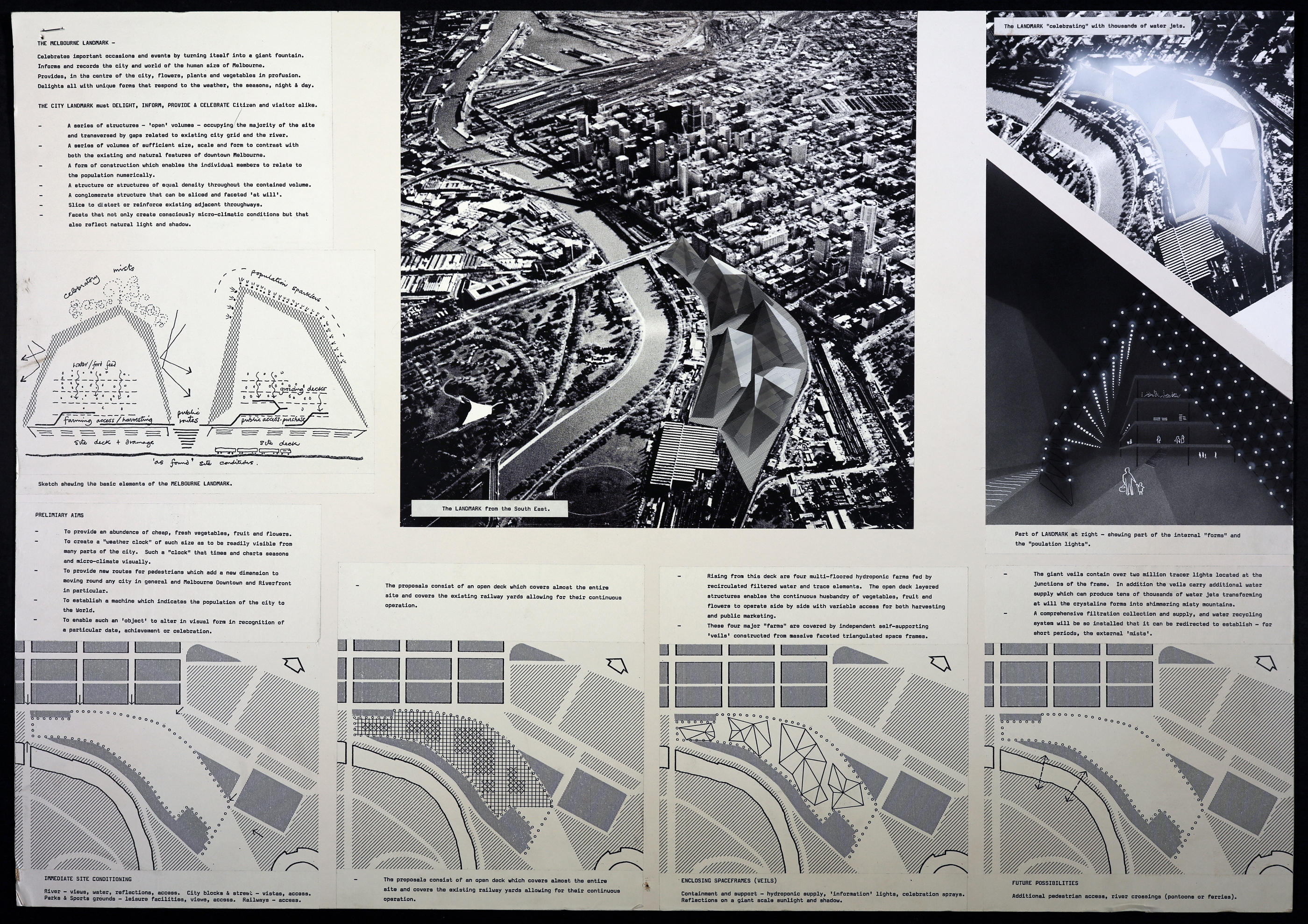 ‘Four Multi-floored Hydroponic Farms’ by Cedric Price Architects 