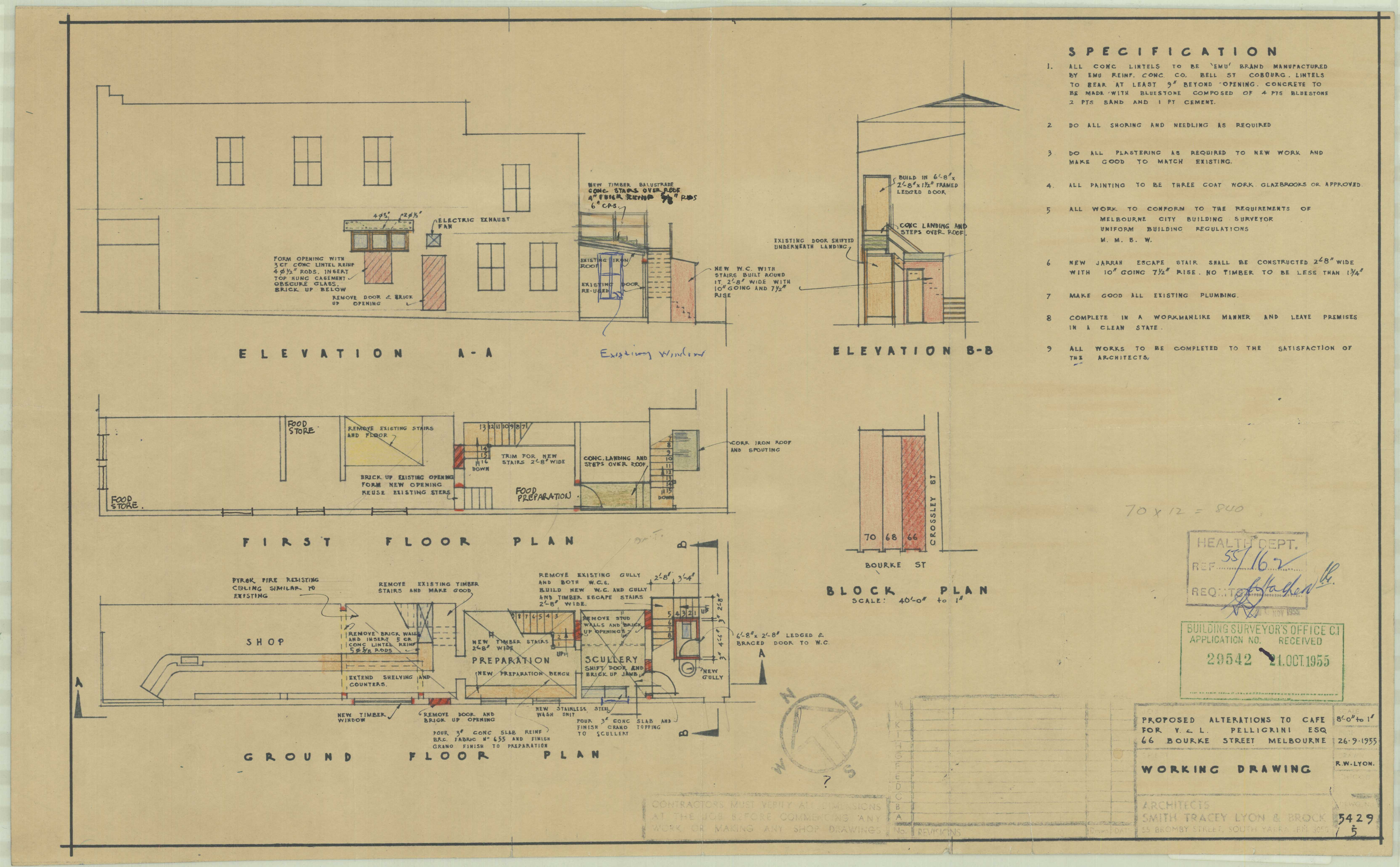 Old plan of Pellegrini's espresso bar extensions 1955