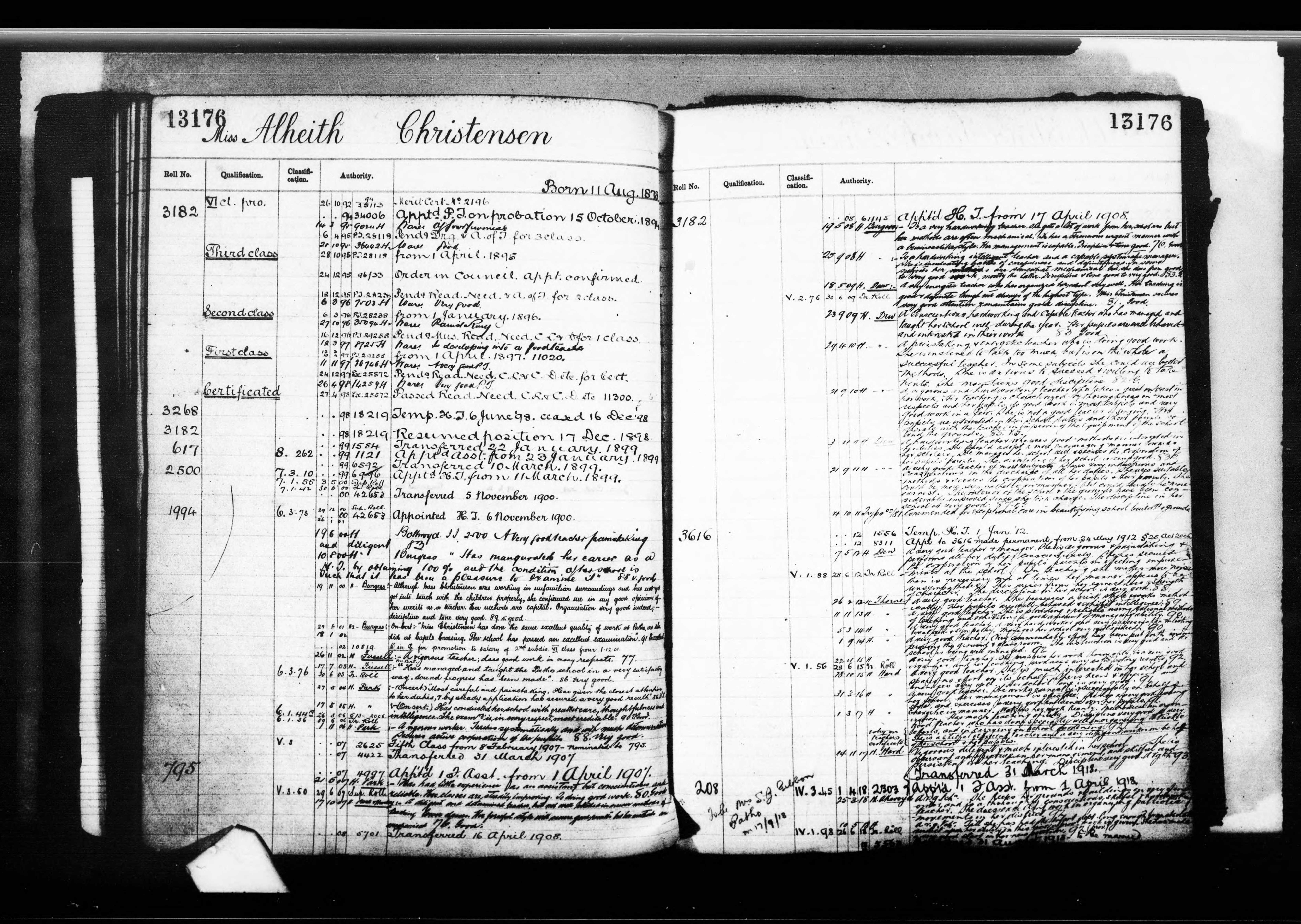 black and white scan of a teacher record