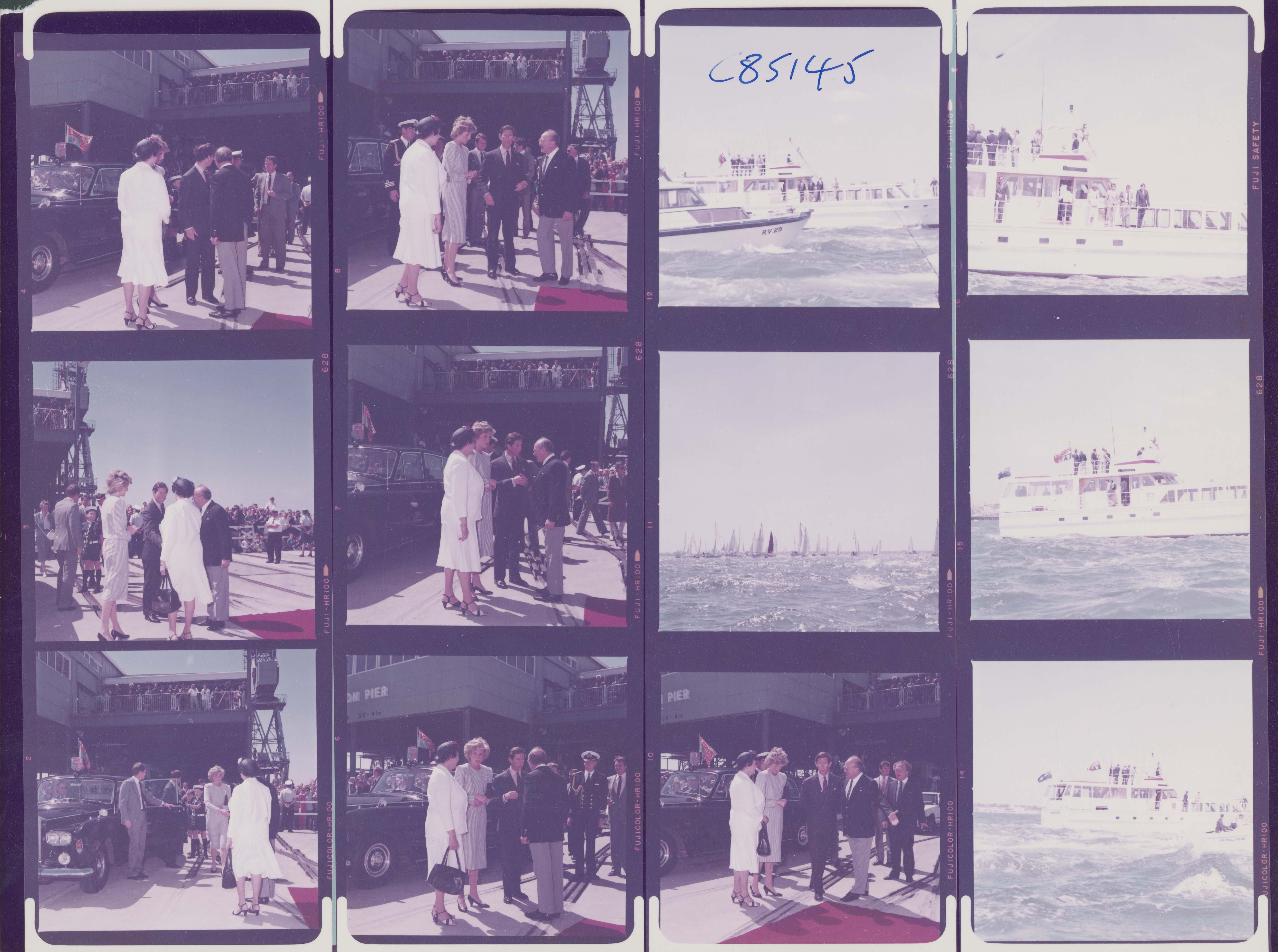 negatives of diana and charles on the docks and ships on the water