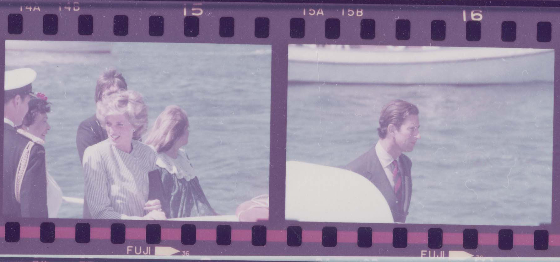 two negatives side by side, one with a close up of diana, one with a close up of charles
