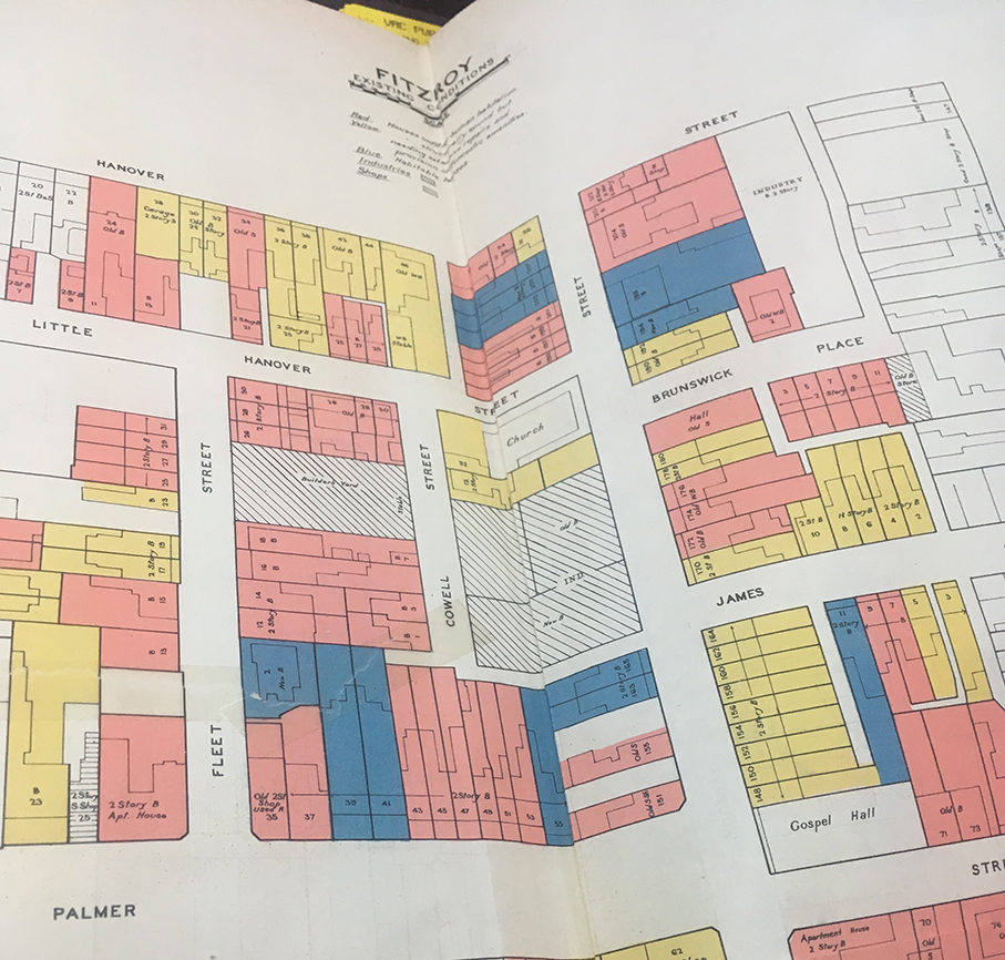 1937 map diagram of houses unfit for human habitation in Fitzroy Melbourne