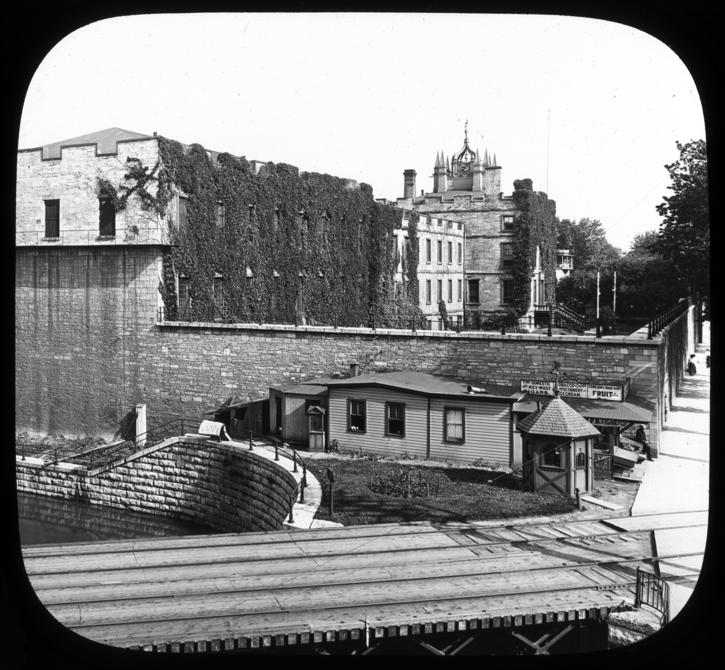 black and white photo of a prison