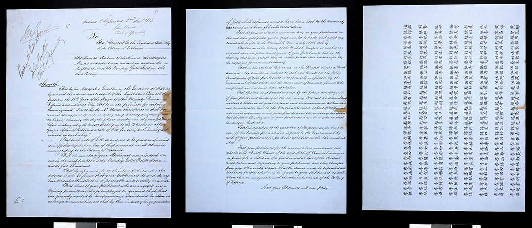 Petition; Bendigo Goldfields Chinese storekeepers and miners regarding Arrival Tax on certain Immigrants