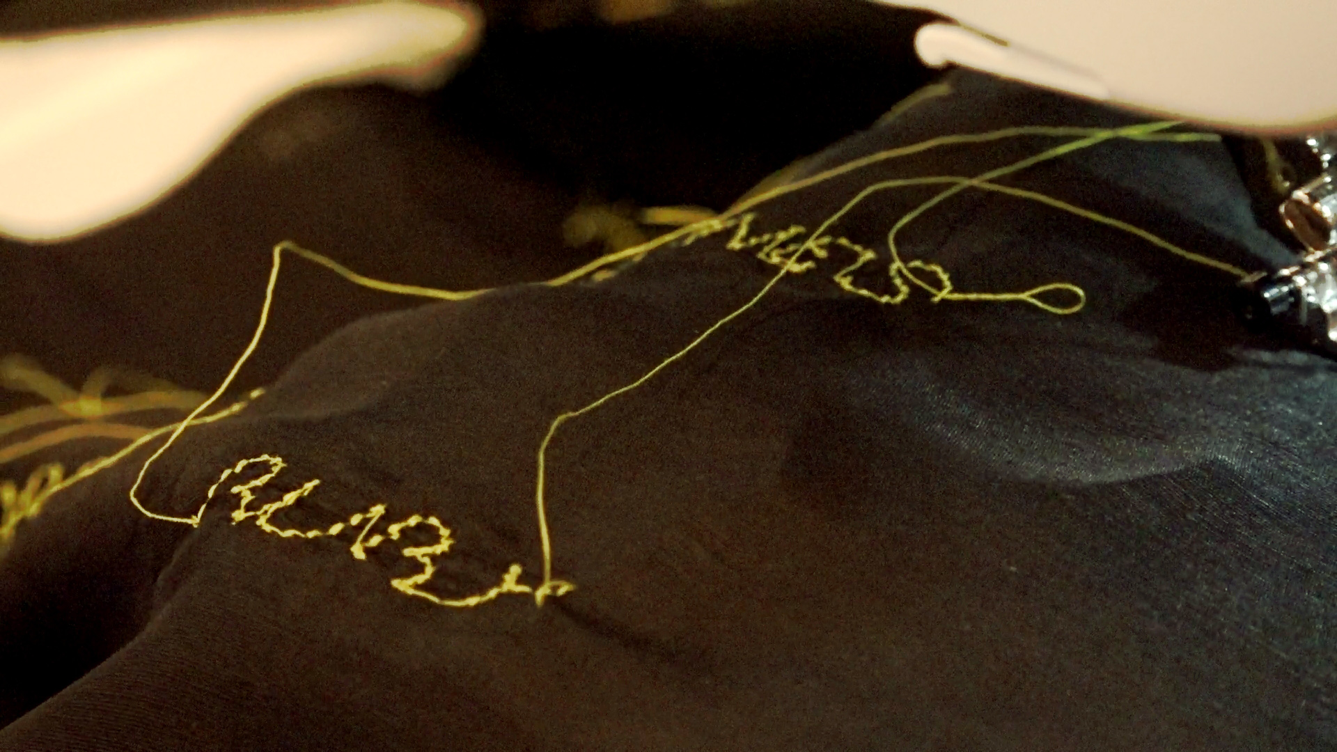 Close up of Slee's  textile work honouring women who have died of abortion