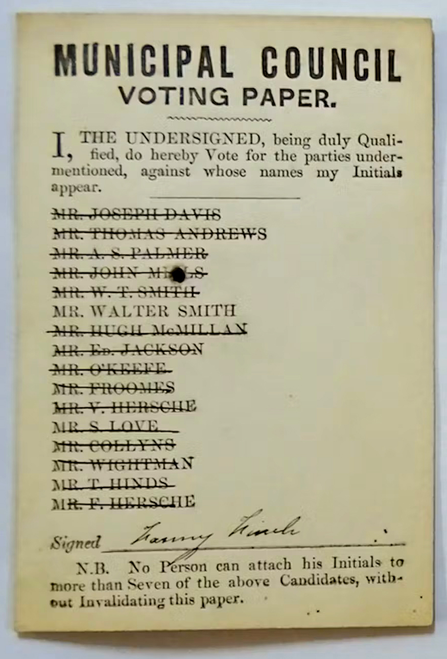 voting paper from 19th century