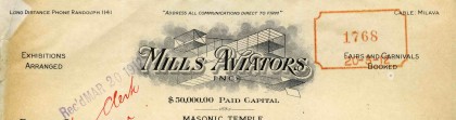 etter from Mills Aviators, Chicago, USA, dated 6 February 1912