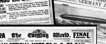 American headlines after the sinking of Lusitania 1915 Assorted newspaper headlines about war