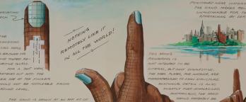 Missing the Mark drawing of a building shaped like a hand