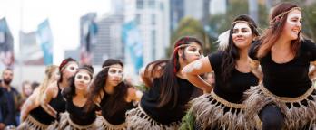 Warrior Dance at Fed Square (2016?) by Photographer James Henry Indigenous Victorian girls dance the warrior dance at fed Square