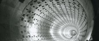 Black and white image of tunnel