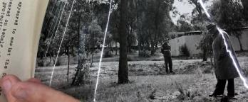 A missing piece of the puzzle black and white photo of a crime scene