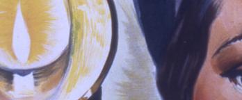 a colour painting of a woman's eye and lamplight