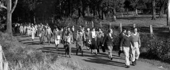 people on a hike in the bush VPRS 12903 black and white photo of people dressed for a picnic on a hike