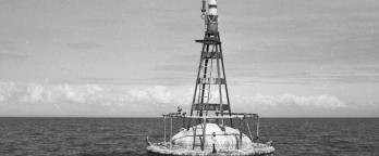 Port Phillip light buoy, Port Melbourne Channel, vprs8359 p1 unit1 item16A 001 black and white photo of a buoy on the ocean