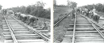 Tyabb to Long Island Railway photographs black and white photos of men working on a wooden track