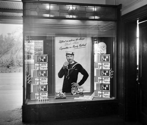 black and white photo of a window display 
