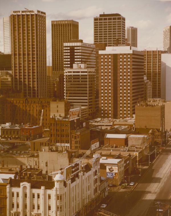 colour aerial photo of city 