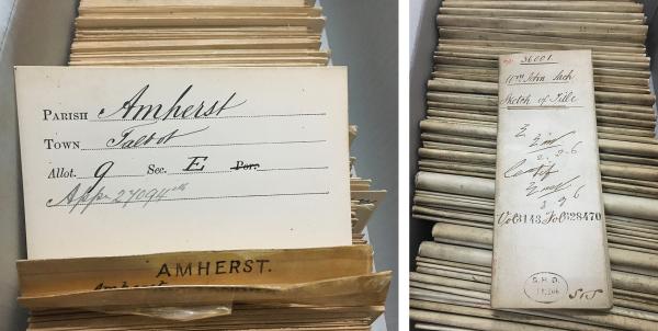 two photos of boxes of records
