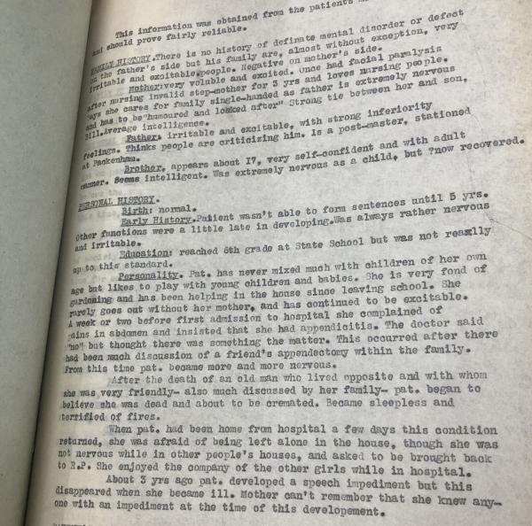 typed page of patient notes