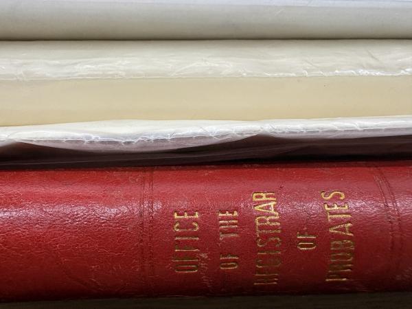 the caveat book under a stack of papers