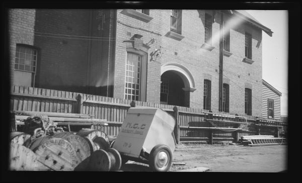 exterior of a police station 1940s