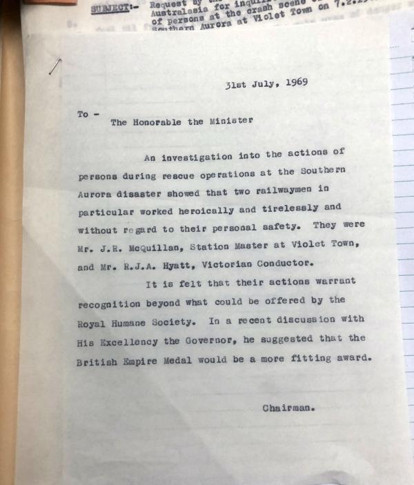 typed letter about heroic efforts of staff