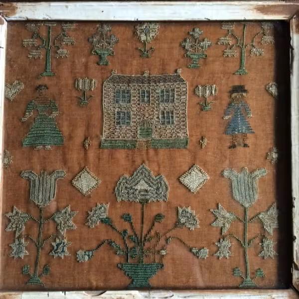 handmade family tapestry from the 19th century