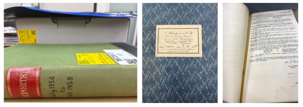 photos of volumes including the colourful inside page and some typed text