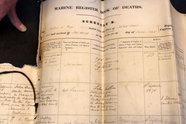the front page of the marine register book of deaths
