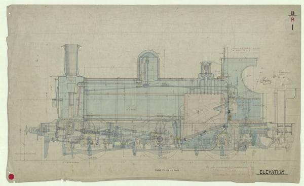 drawn plans of a train in blue