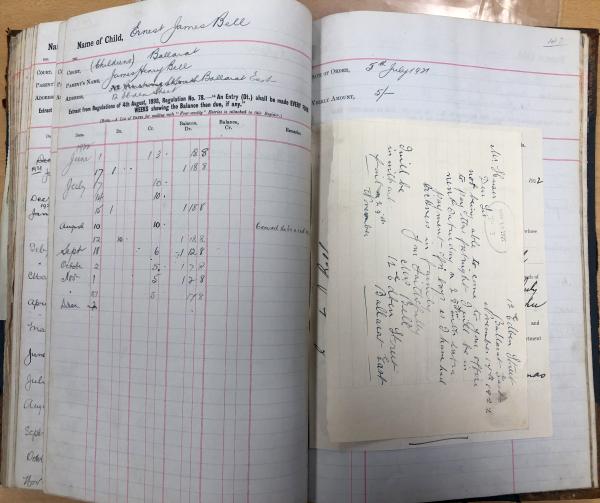 photo of an open book with handwriting inside