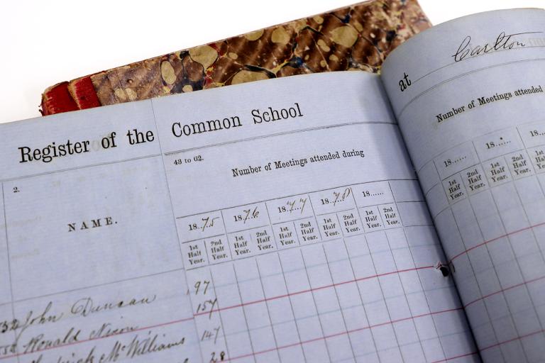 Photograph of an open school register