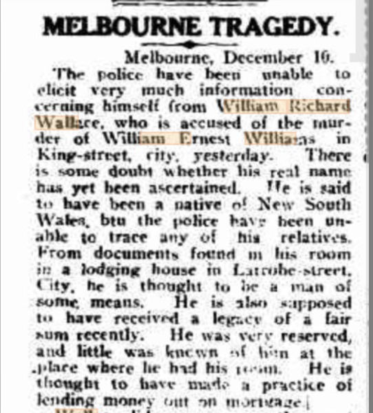 a newspaper article about Wallace killing William Ernest Williams