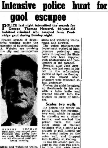 a newspaper article wih a mugshot of the escapee